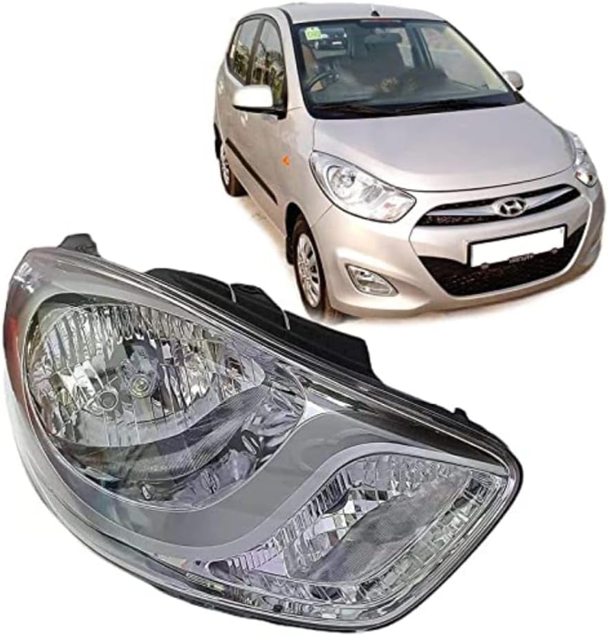 Car Headlight Assembly Compatible with Hyundai i10 2010-2017 Type-2right Side (Passenger/Co-Driver Side) Halogen Headlamp Unit Without Bulb