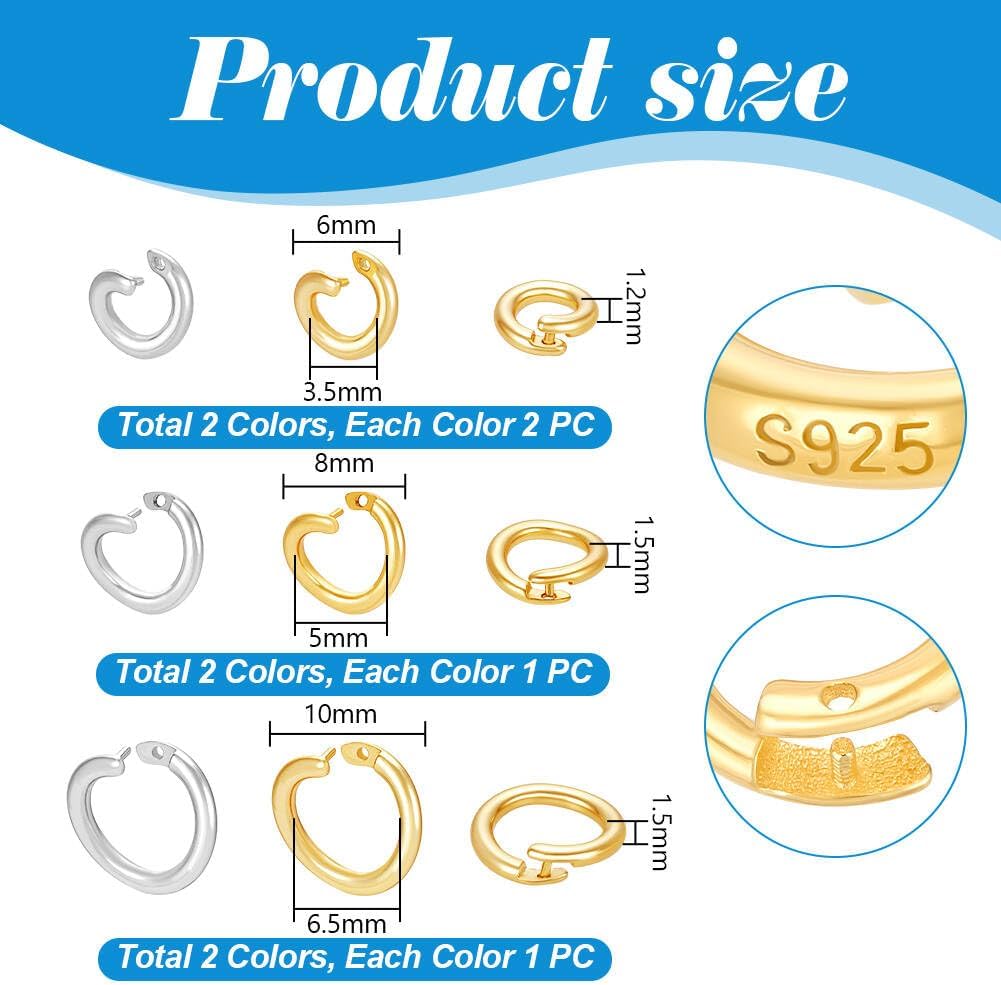 PH PandaHall 8pcs 925 Sterling Silver Jump Rings 6/8/10mm Locking Jump Rings Gold Silver O Rings Jewelry Findings for Necklace Bracelet Jewelry Making Christmas Gift Decoration - Image 2