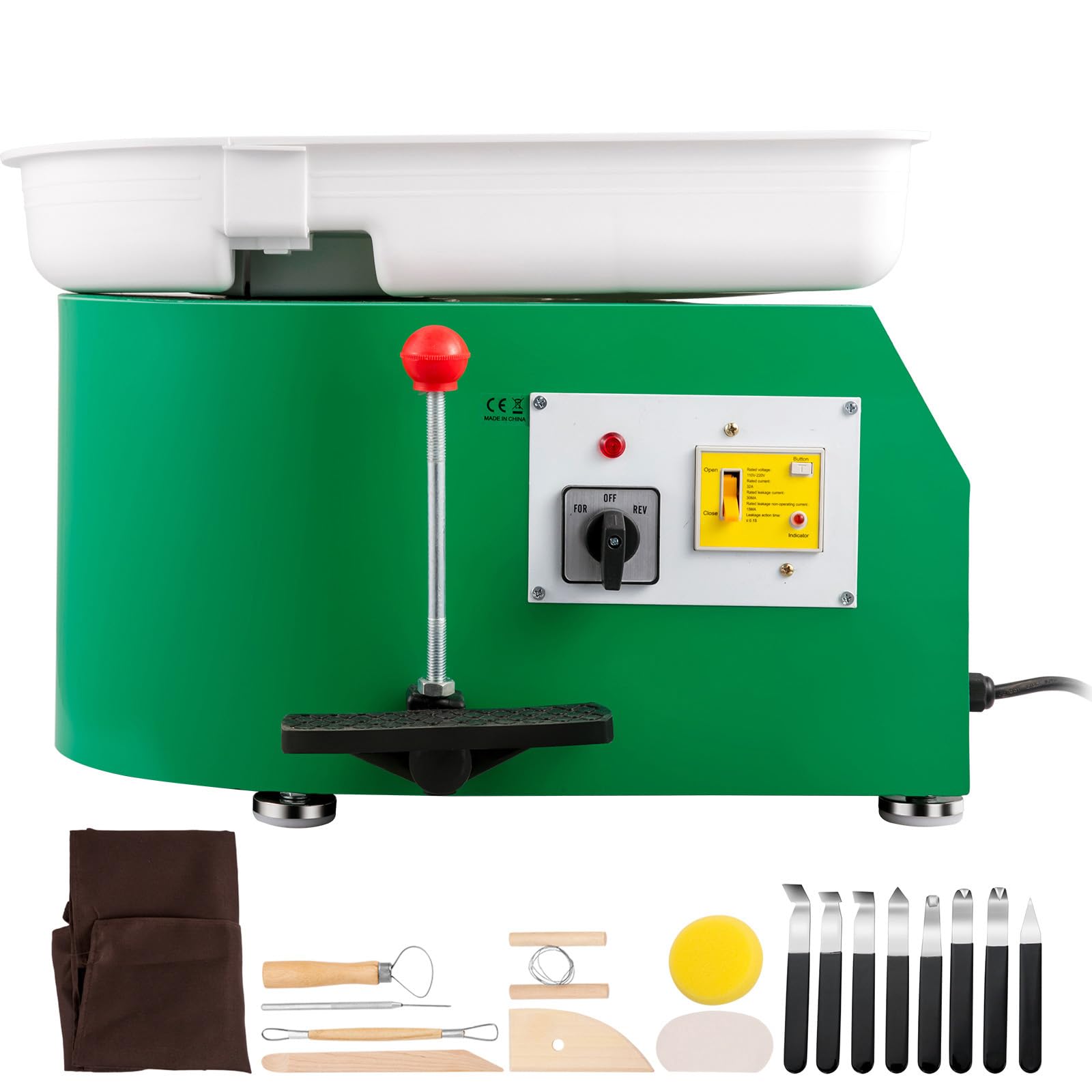 Happybuy 28cm Pottery Wheel 350W Electric Forming Machine with Adjustable Pedal, DIY Clay Tool with Tray for Ceramic Art, Green, 18 Pieces