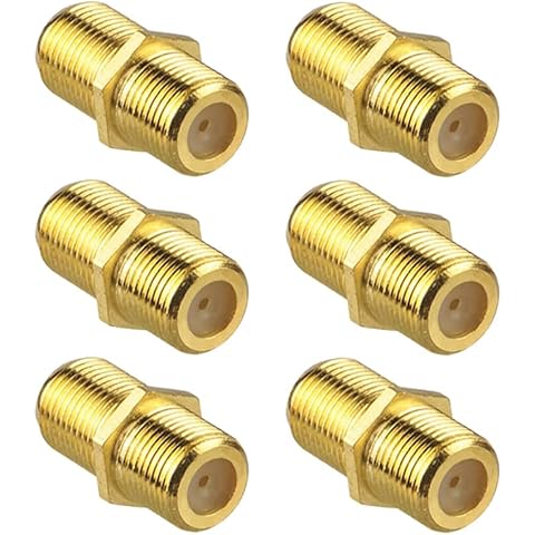QDiShi 6 Pack Coaxial Cable Connector, RG6 Coax Cable Extender F-Type Gold Plated Adapter Female to Female for TV Cables, Satellite Receiver, VCR and Cable Modem Cover