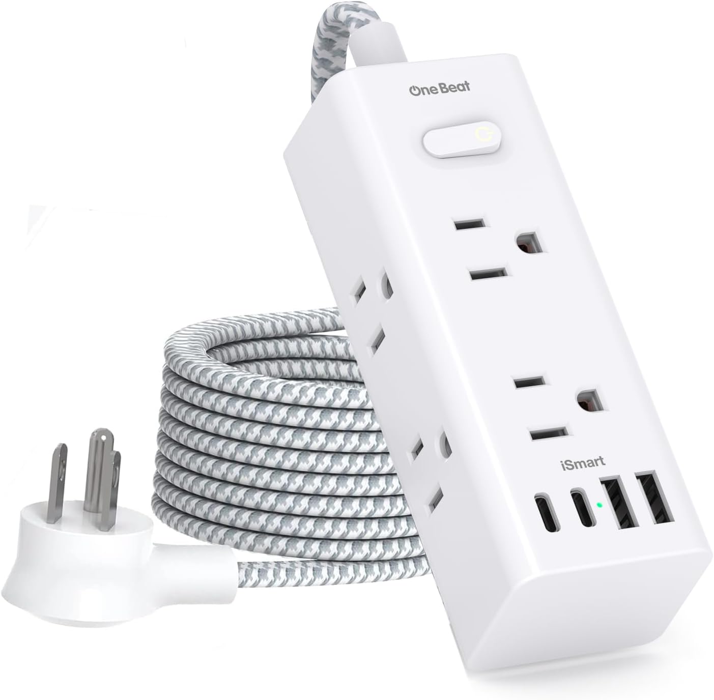 Power Strip Surge Protector - 6 Widely Outlets with 4 USB Ports (2 USB C), 3-Side Outlet Extender Strip, 6 Ft Extension Cord Flat Plug, Wall Mount Small Power Strip for Travel Home Office College Dorm