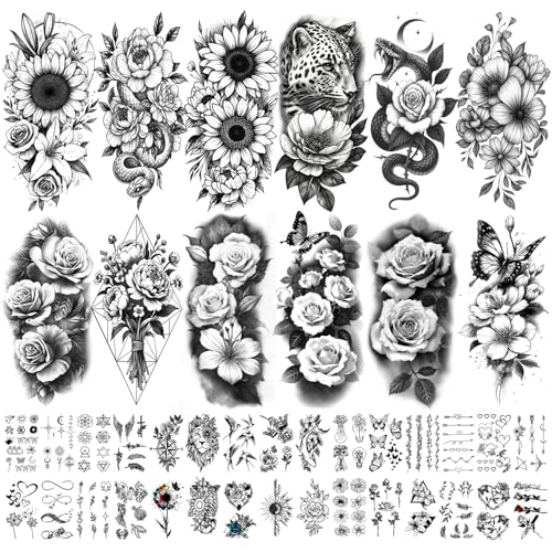 Yazhiji 92 Sheets Flower Temporary Tattoos For Women Arm Neck，Sunflower