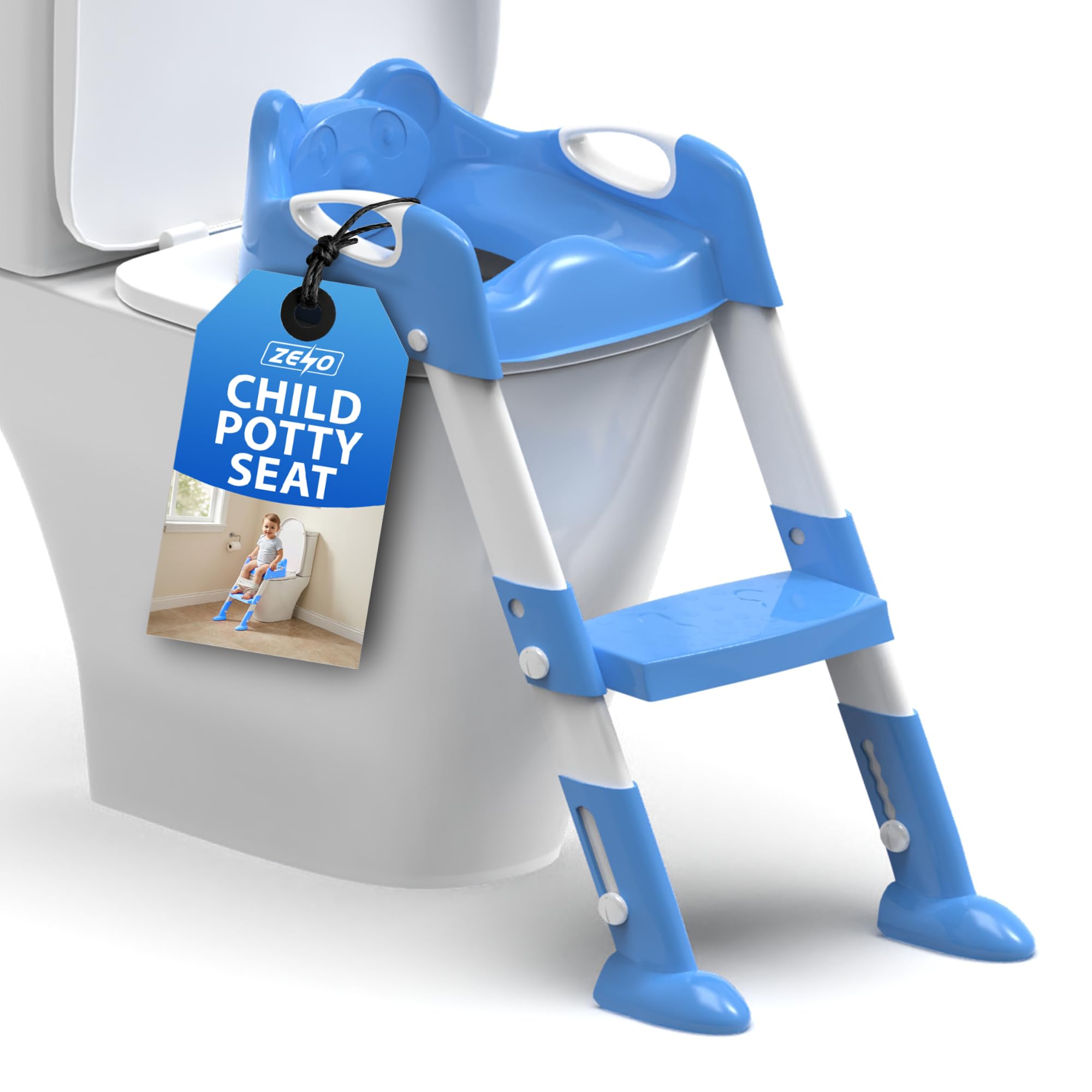 Zeno Blue Potty Training Seat | Toddler Toilet Seat | Toilet Seat Ladder | Toilet Steps For Toddlers | Kids Toilet Step With Cushioned Seat | Foldable Design For Easy Storage | Universal Fit |
