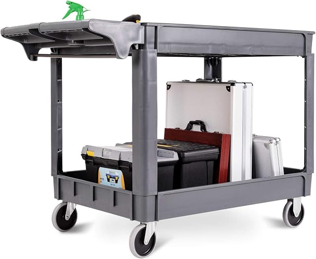 COSTWAY Rolling Trolley Cart, Mobile Utility Storage Organiser Shelves with Swivel Wheels and Handle, Multi-Purpose Serving Cart for Garage Workshop Transport (Grey, 118 x 64 x 84cm)