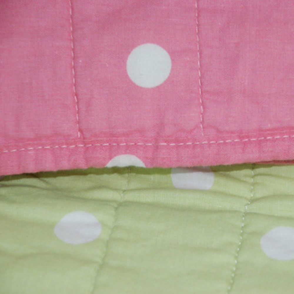 100% Cotton Embroidery Sunflower Quilted Bedspread Coverlet 1 PC Girls Pink Polk Dots/Green Floral Reversible Quilt Comforter (193 x 218 cm /80 x 86 inches)