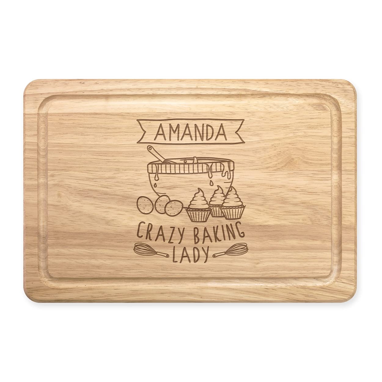 Personalised Name Crazy Baking Lady Rectangular Wooden Chopping Board Custom