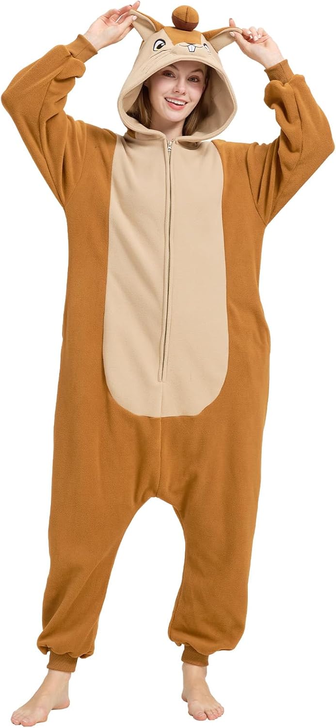 Squirrel Onesie Pajamas for Adults Halloween Costume Animal One-Piece Cosplay - Image 5