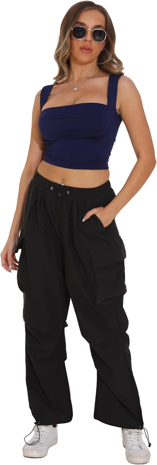TSMNZMU Womens Baggy Cargo Pants Casual Hiking Trousers Loose Fit Parachute Pants Y2K Hight Waist Mutil Pocket Trousers - Image 2