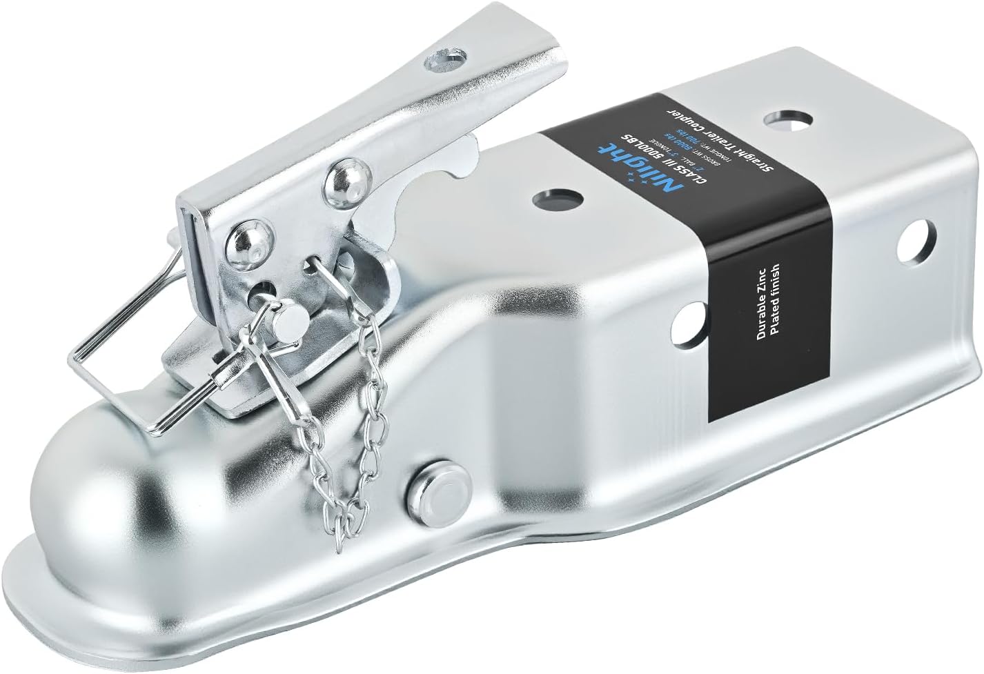Nilight Straight Trailer Coupler with Security Latch&Chain for 2-Inch Hitch Ball, 3-Inch Channel,5000 LBS,Heavy Duty Trailler Tongue Coupler for Station Wagon, Truck, Bolted & Welded Installation