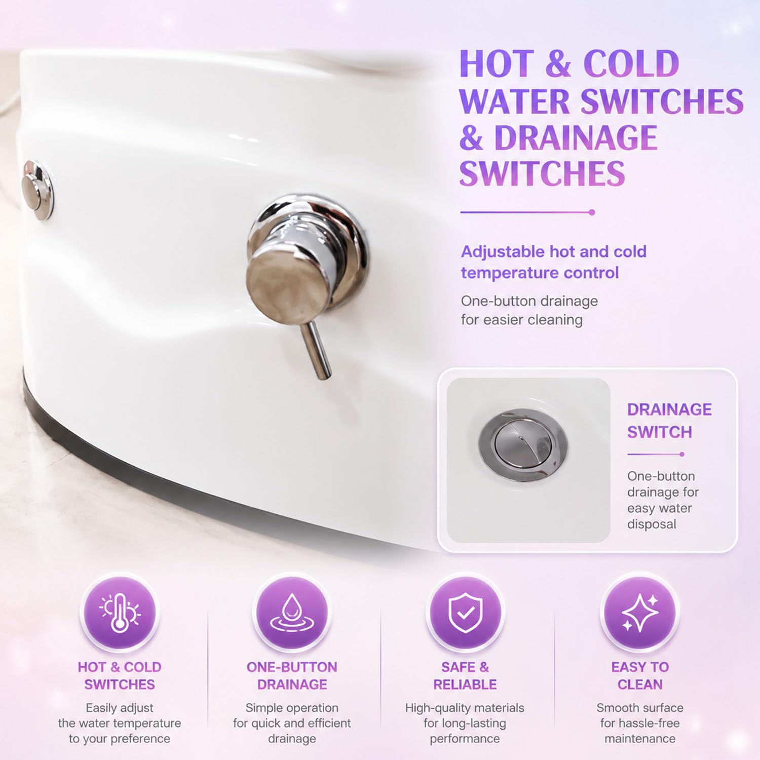 DowPie Salonowa umywalka spa do pedicure, wiele kształtów, z odpływem 220v-001 | Regulowana temperatura, wypukłości masujące i szybki odpływ – do użytku domowego i salonowego