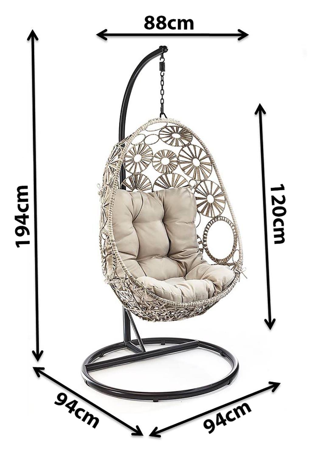 Kobolo Hängekorb Hängesessel Flower mit Gestell Relaxzone Polyrattan grau meliert - geeignet für den Innenbereich geschützten Außenbereich Belastbar bis 120kg