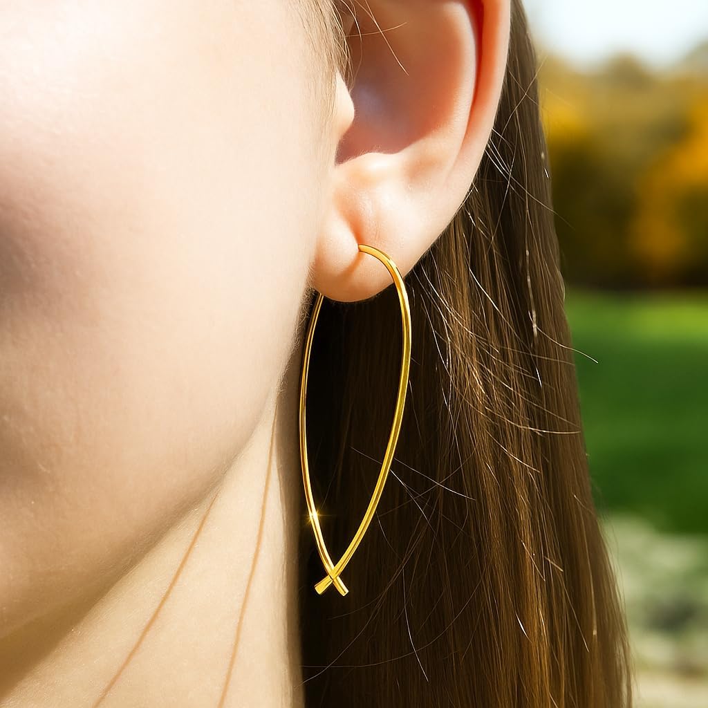 Handmade Gold Oval Hoop Earrings – Elegant 925 Sterling Silver Teardrop Design, Everyday Gift for Her