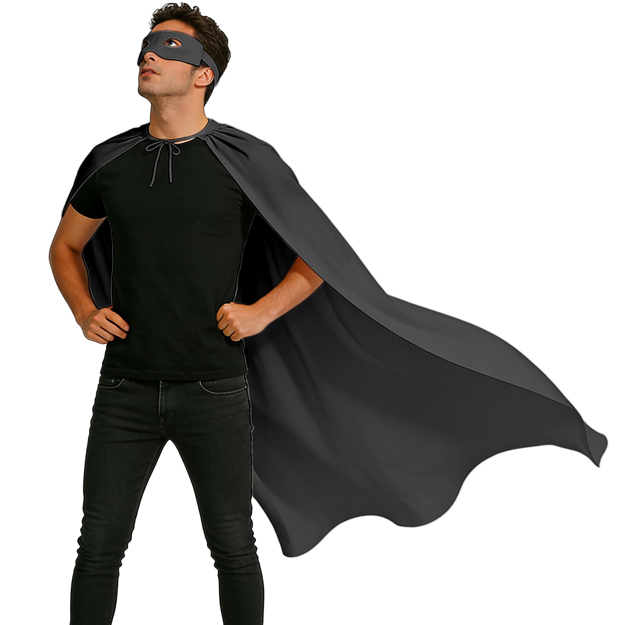 Wildarms Erwachsenen-Superhelden-Mantel und Maske für Männer und Frauen – Vampirmäntel für Halloween, Kostüm für Kostümpartys und Superman-Kostüm (Schwarz, 140CM)