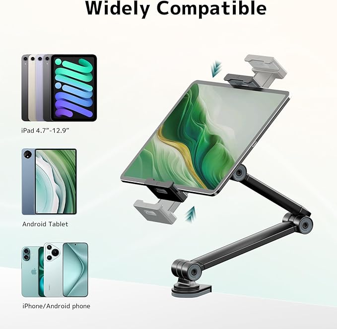 Soporte Ajustable para Tablet con Rotación 360° y Pinza, Negro miniatura 2