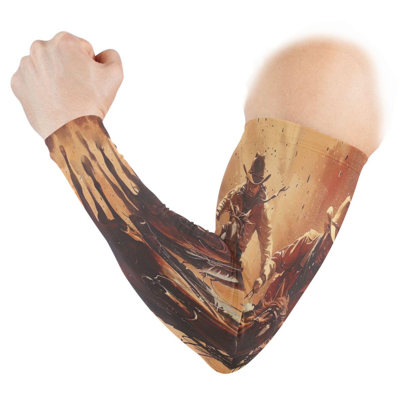 YEGAME Arm Sleeves for Men & Women, Western Cowboy 1 Pair Cooling UV Sun Protection Sports Compression Sleeves, UPF 50+ Basketball Tennis Cycling Arm Warmers, Breathable Tattoo Cover Sleeve