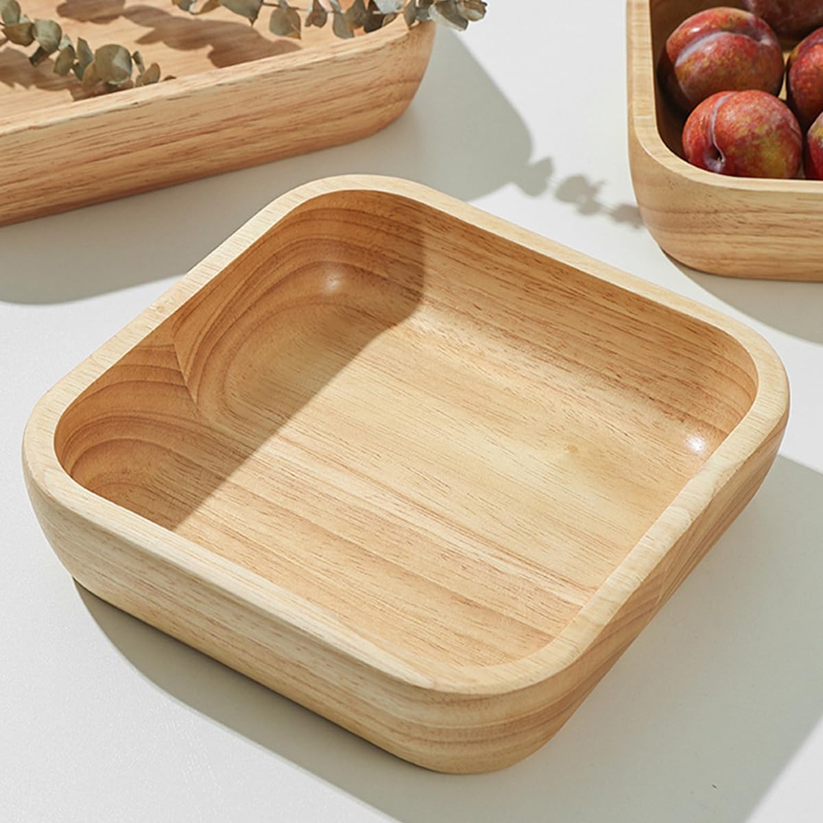 Bamboo Salad Bowl, Square Thickened Dining Bowl Heat‑Insulation Drop Resistant Rice Salad Bowl Tableware for Kitchen Restaurant
