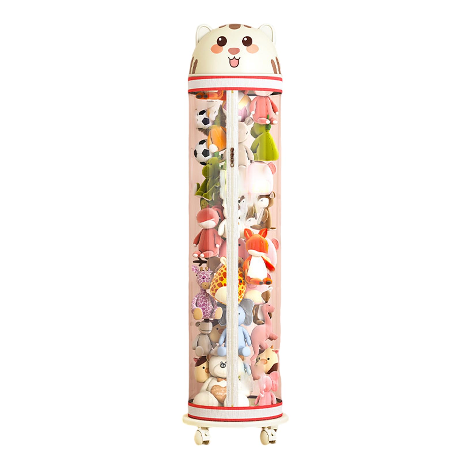 BCJMKDX Toy storage, Stuffed Animal Storage Tube With Zippers,Transparent(Beige With Wheels,135cm)