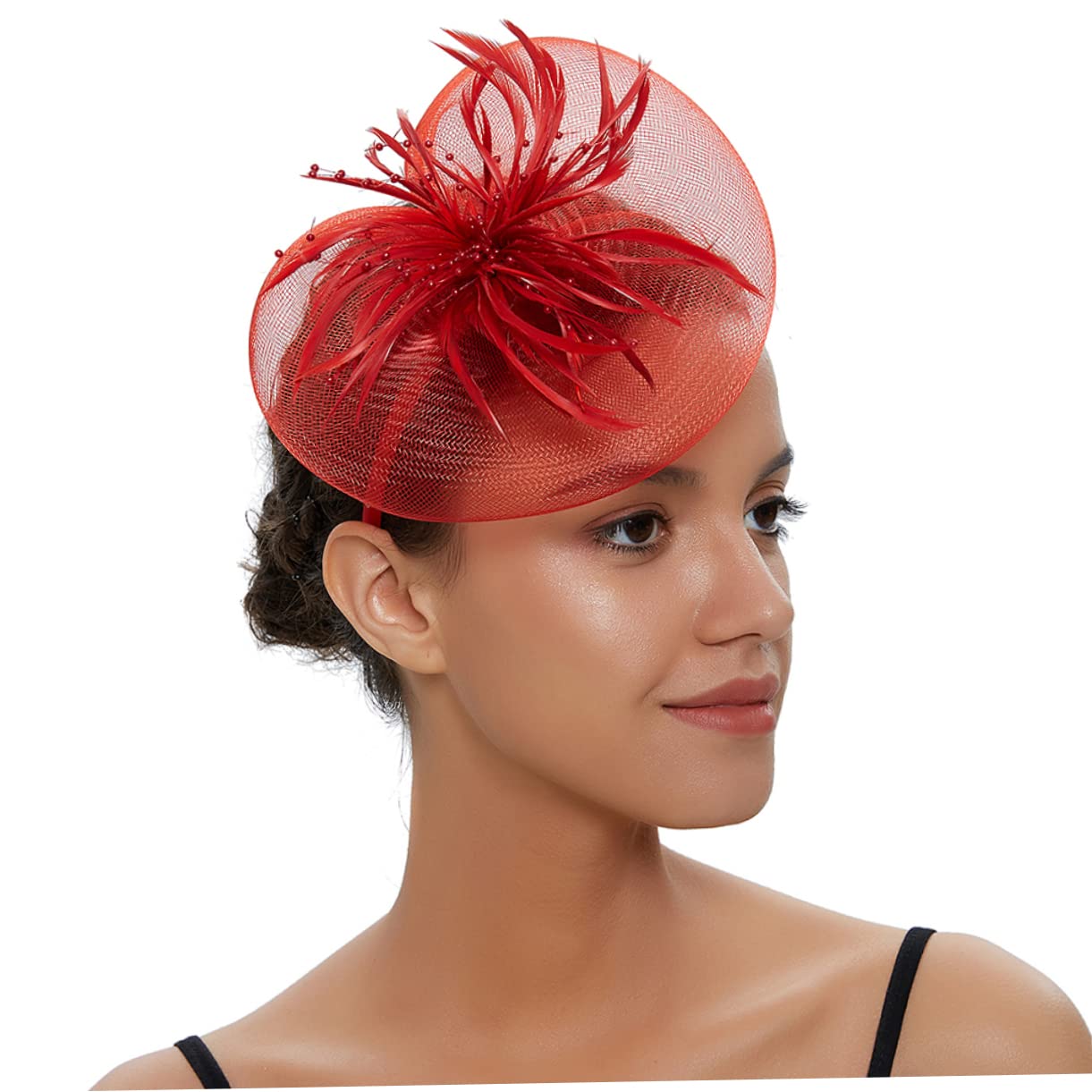 DOITOOL 3stücke Eleganter Feder Fascinator Haarreif Mit Netz Und Schleife Für Hochzeiten Partys Und Besondere Anlässe Rotes Haarschmuck-Accessoire