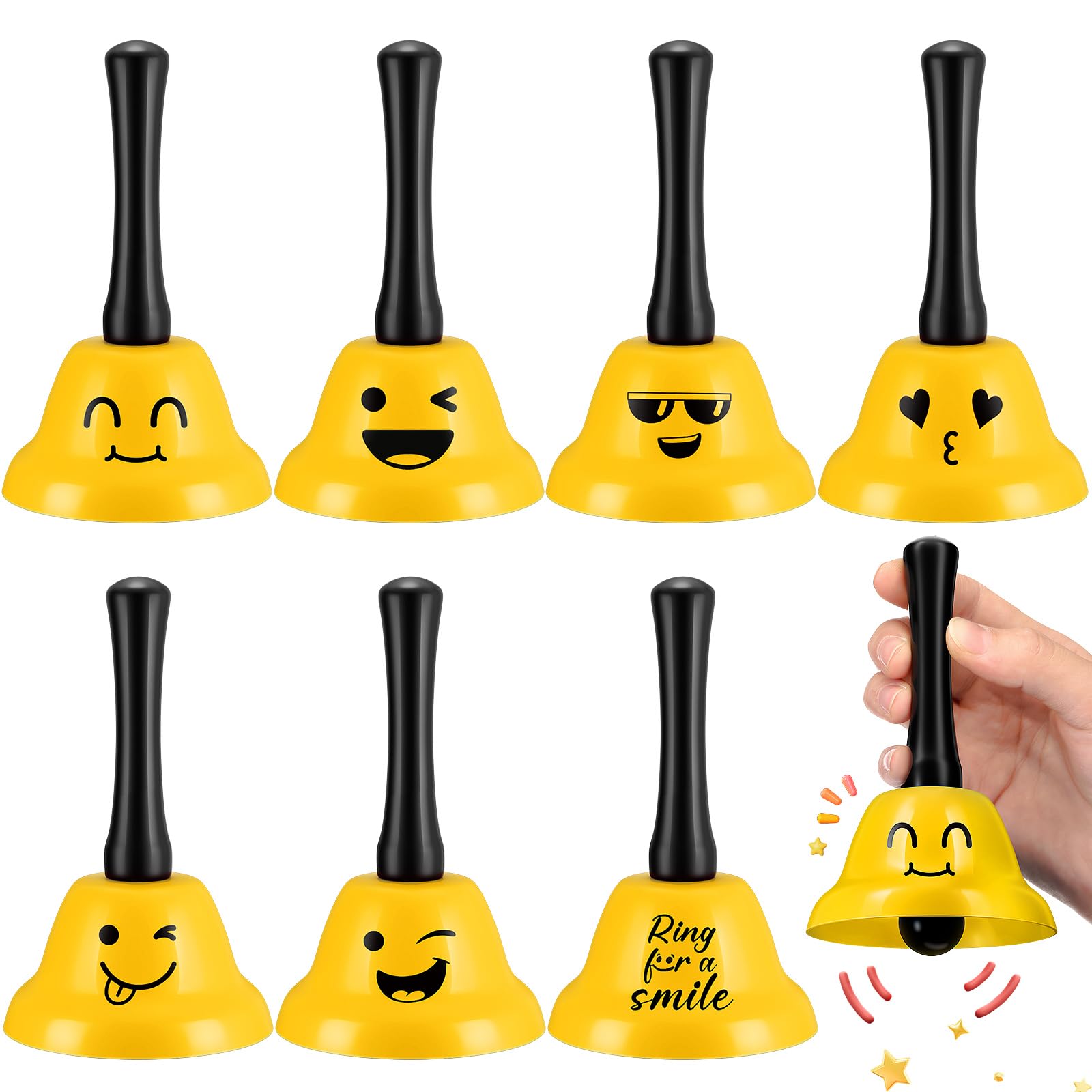 Morningro 6 campanas de cena de servicio de llamadas para escritorio, aula, metal sonriente, diámetro antioxidante, para hotel, restaurante, oficina, escuela, cocina, bar (amarillo)