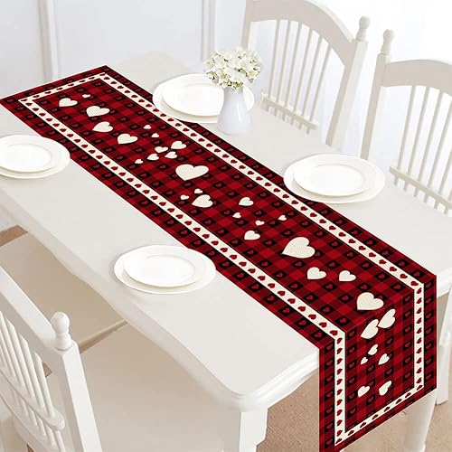 Miniatura 8 de YUJUN Camino de mesa para el día de San Valentín, arpillera de corazón de amor, rústico, aniversario, boda, vacaciones, cocina, comedor, camino de
