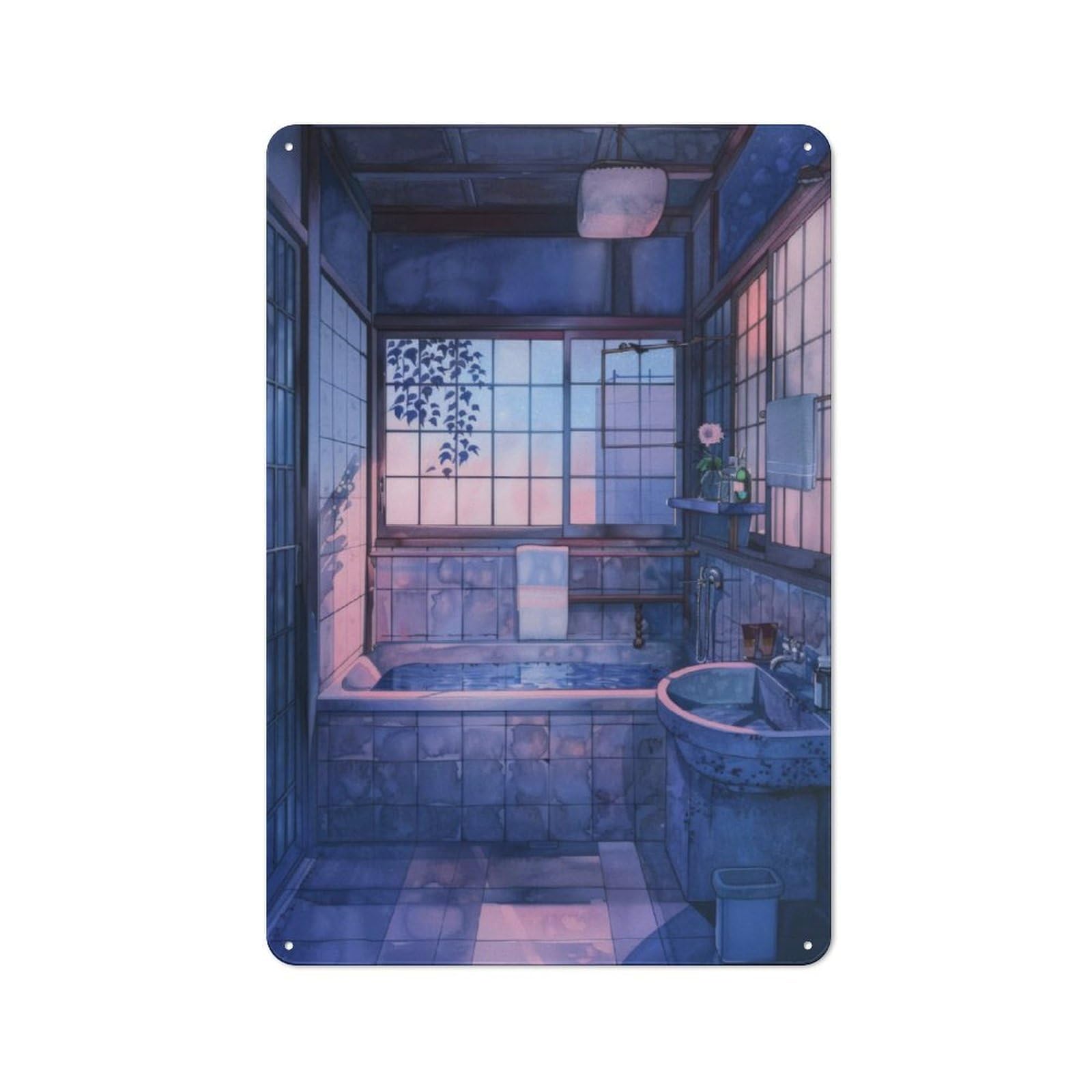 Junmoney Bathroom Japan Painting Rustic Metal Sign 30X20cm For Lounge Or Reading Corner, For Reading Corner Decorators