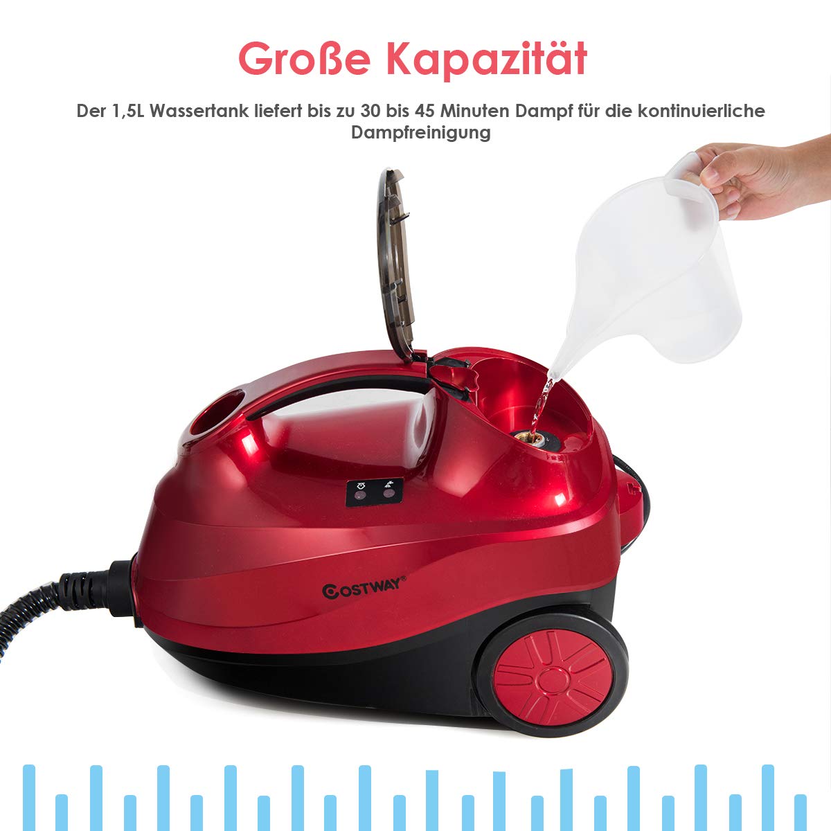 COSTWAY Myjka parowa 2000 W, ciśnienie pary: maks. 4 bar, w zestawie 19 akcesoriów, czas nagrzewania: 5 min, temperatura: do 108℃, zbiornik: 1,5 l, światło ostrzegawcze LED, myjka parowa do dywanów