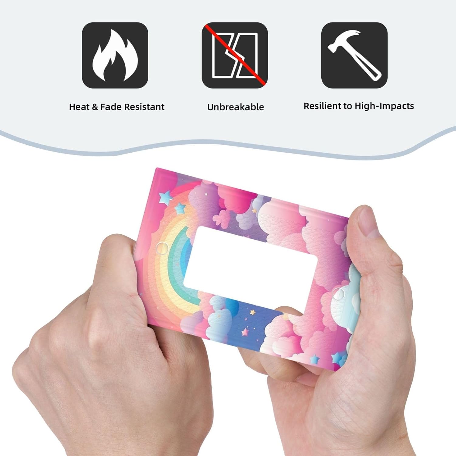 Rainbow Pink Clouds Stars 1 Gang Single Rocker Light Switch Cover Decorative Cute Girls Wall Plates Switchplate Lightswitch Faceplate for Bedroom Kidroom Nursery