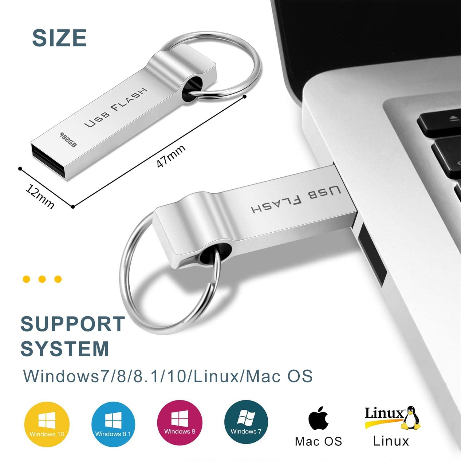 Chiavetta USB 982GB Alta Velocità - Impermeabile, Metallica, Con Portachiavi, Per PC E Laptop