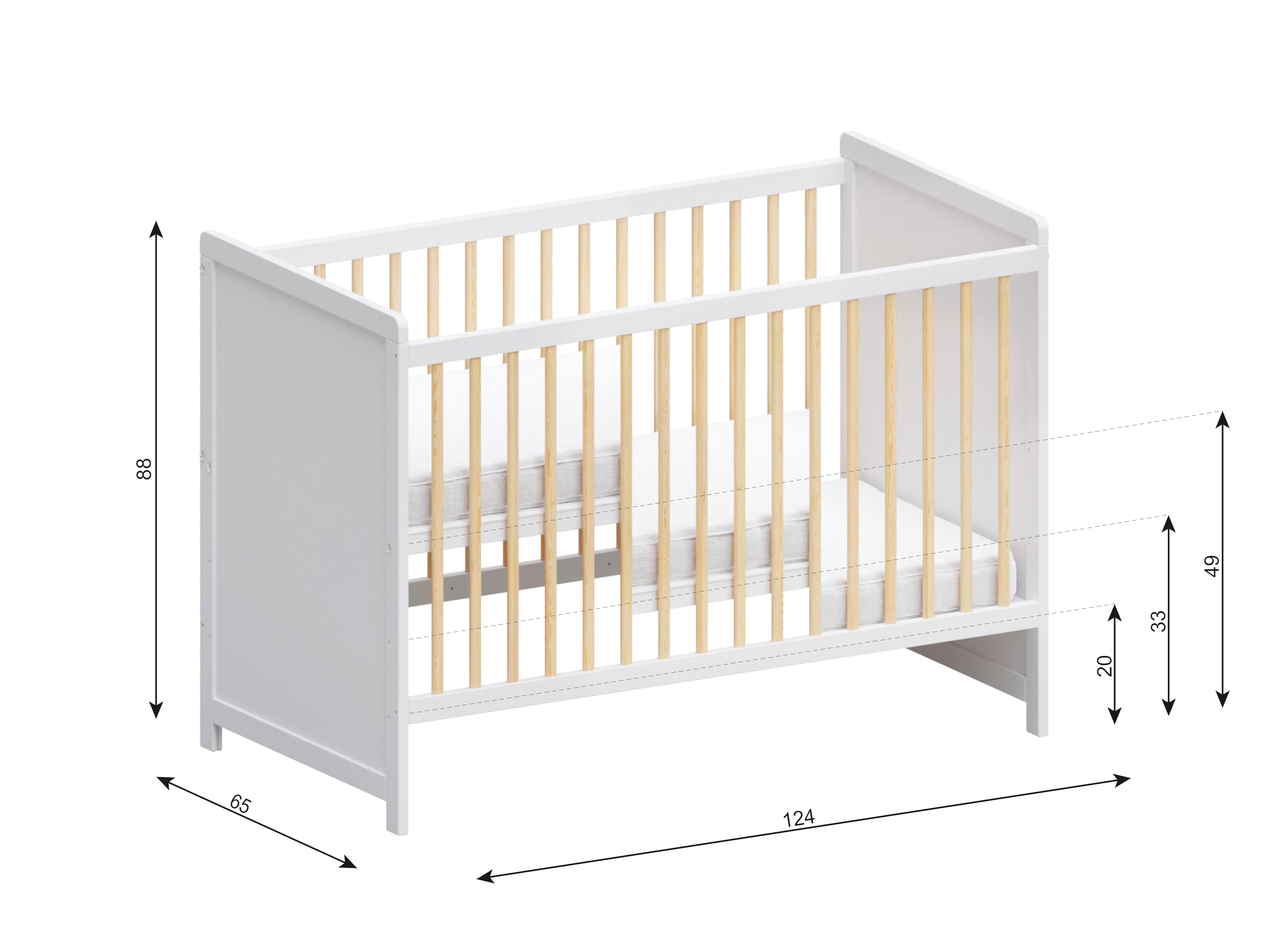 Love For Sleep Tokyo Lit Bébé Évolutif 120x60 cm Bois Pin Blanc Transformable Barrière Sécurité