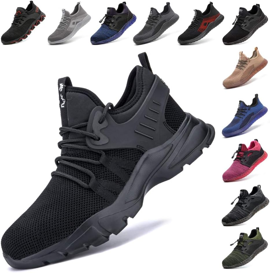 Safety Shoes for Men Steel Toe Cap Trainers Womens Lightweight Work Boots Mesh Breathable Construction Industrial Sneakers Black Blue Grey Green Pink Size 3.5-13 UK