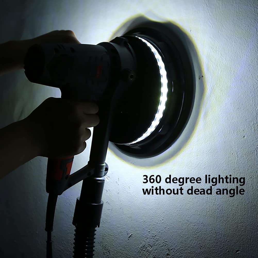 Pulidora de paredes, lijadora de paneles de yeso de 1390 W con iluminación LED, lijadora de placas de yeso con velocidad ajustable, pulidora de paredes eléctrica con bolsa de vacío y tubo colector d