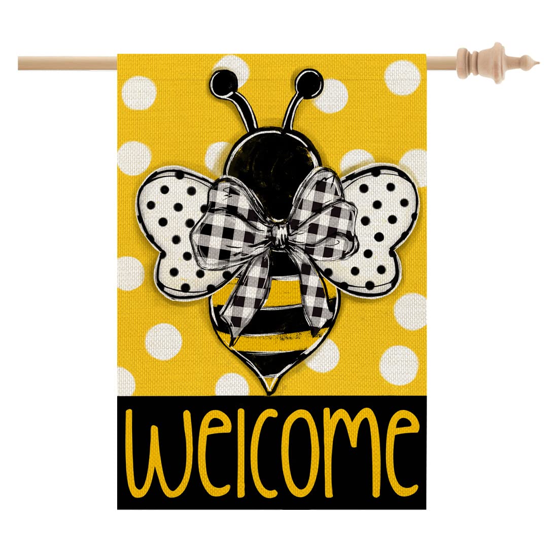 CROWNED BEAUTY Summer House Flag Bee Polka Dots 28x40 Inch Double Sided for Outside Welcome Burlap Small Seasonal Yard Decoration CF799-40