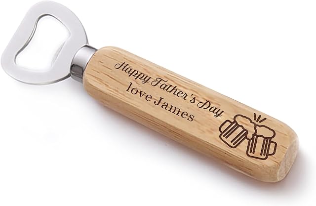 Personalised Bottle Opener for Him Engraved Wood Handle Bottle Opener for Daddy Grandad Custom Gift for Fathers Day Birthday Dad