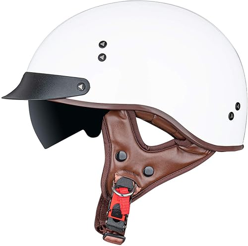 VCOROS - Casco corto para motocicleta con visera, hebilla de liberación rápida, aprobada por la DOT, para hombres y mujeres, Blanco, XL
