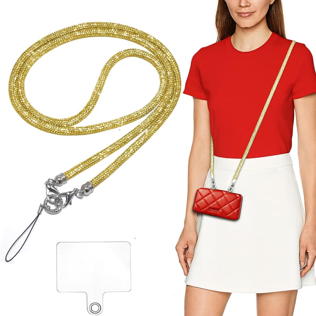 AccuPrints Sumiko Pink Crossbody Phone Lanyard Chain – Sparkling Water Diamond Strap, Universal Detachable Phone Necklace for Women & Girls, Hands-Free Adjustable Shoulder Strap