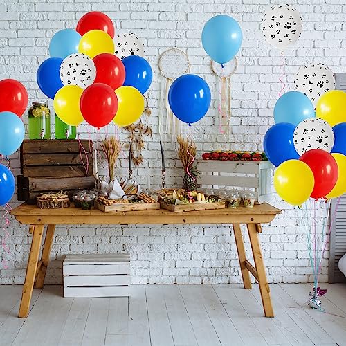 Image of Red Yellow Blue Balloons Puppy Dog Paw Print Balloon 60pcs 12inch Latex Helium Balloon Royal Blue Red Yellow Balloons for Kids Birthday Party Decorations