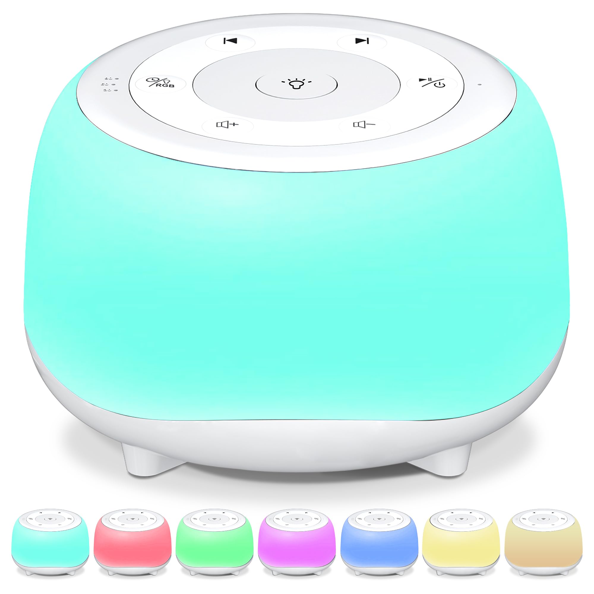 White Noise Sound Machine with 7 Colors Night Light 34 Soothing Sounds, Portable Sound Machine for Baby Adults Kids Sleep with 30 Volume Levels 4 Timers Adjustable Brightness (White)