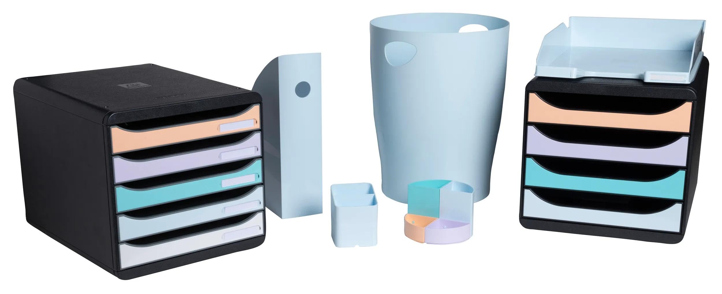 EXACOMPTA - Rif. 45362D - Cartone da 8 cestini per carta con manici ECOBIN acquerello, grande capacità 15 litri, dimensioni 26,3 x 26,3 x 33,5 cm, per ufficio o casa, colore: blu pastello