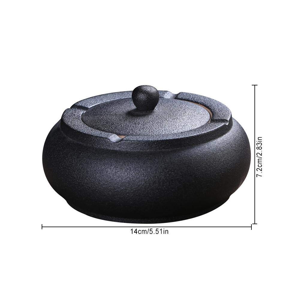 Keramik Aschenbecher Outdoor & Indoor | Winddicht Mit 3 Zigarettenhaltern | Berglandschaft Design (Schwarz)