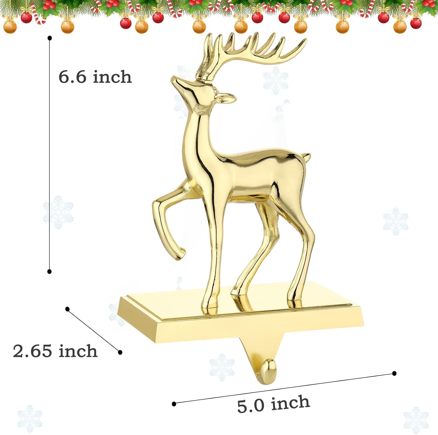 Deer Christmas Stocking Hanger for Mantel，Reindeer Christmas Stocking Holder for Fireplace Mantel Hooks Hanger for Christmas Deer Stockings Clip for Christmas Decoration (Gold Deer)