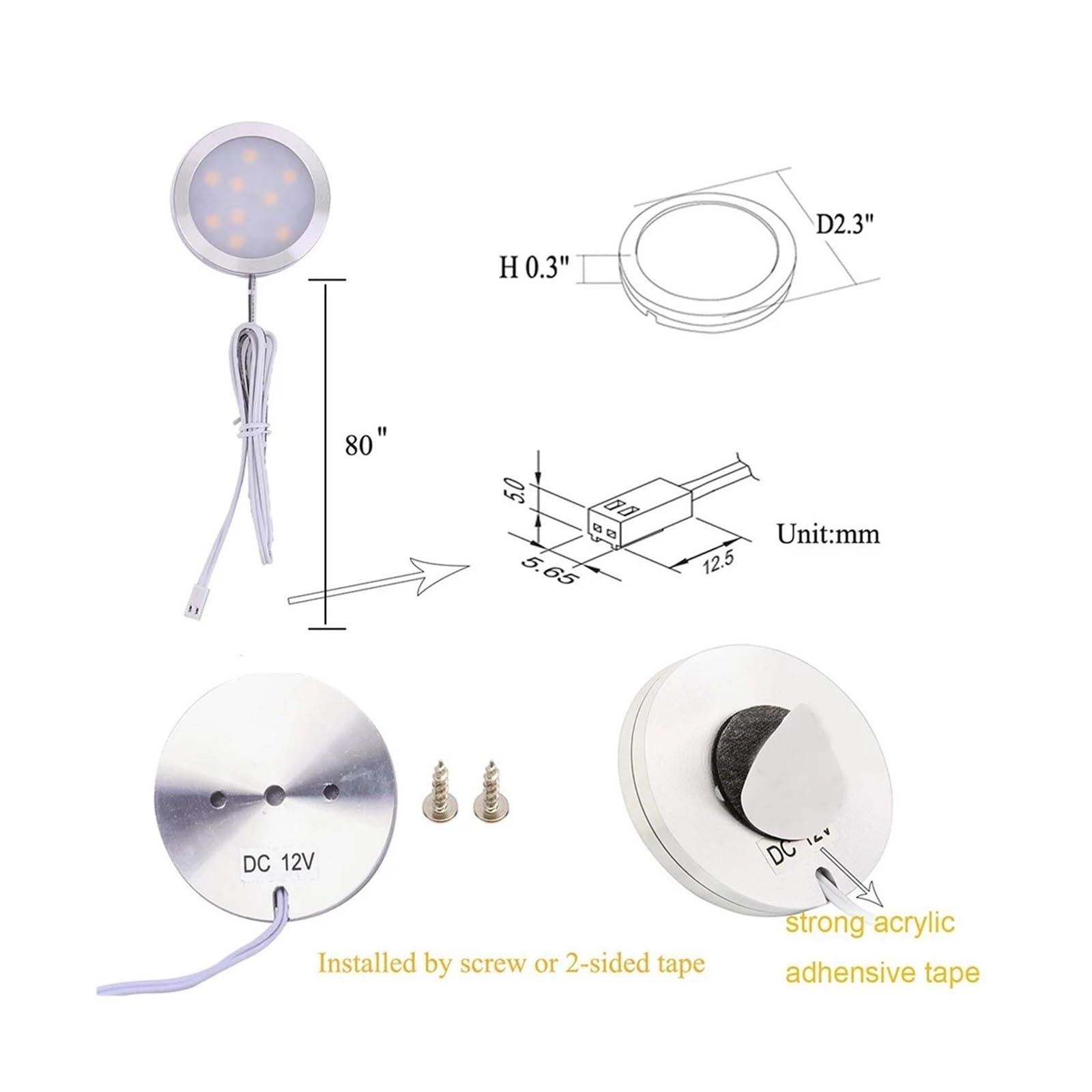YFlifangting Luz Debajo del gabinete Control Remoto 2W DC12V LED Vitrina Luces de Armario hogar Cocina Vitrina Armario Luces de Noche (Color : 6PCS, Size : Cold White)