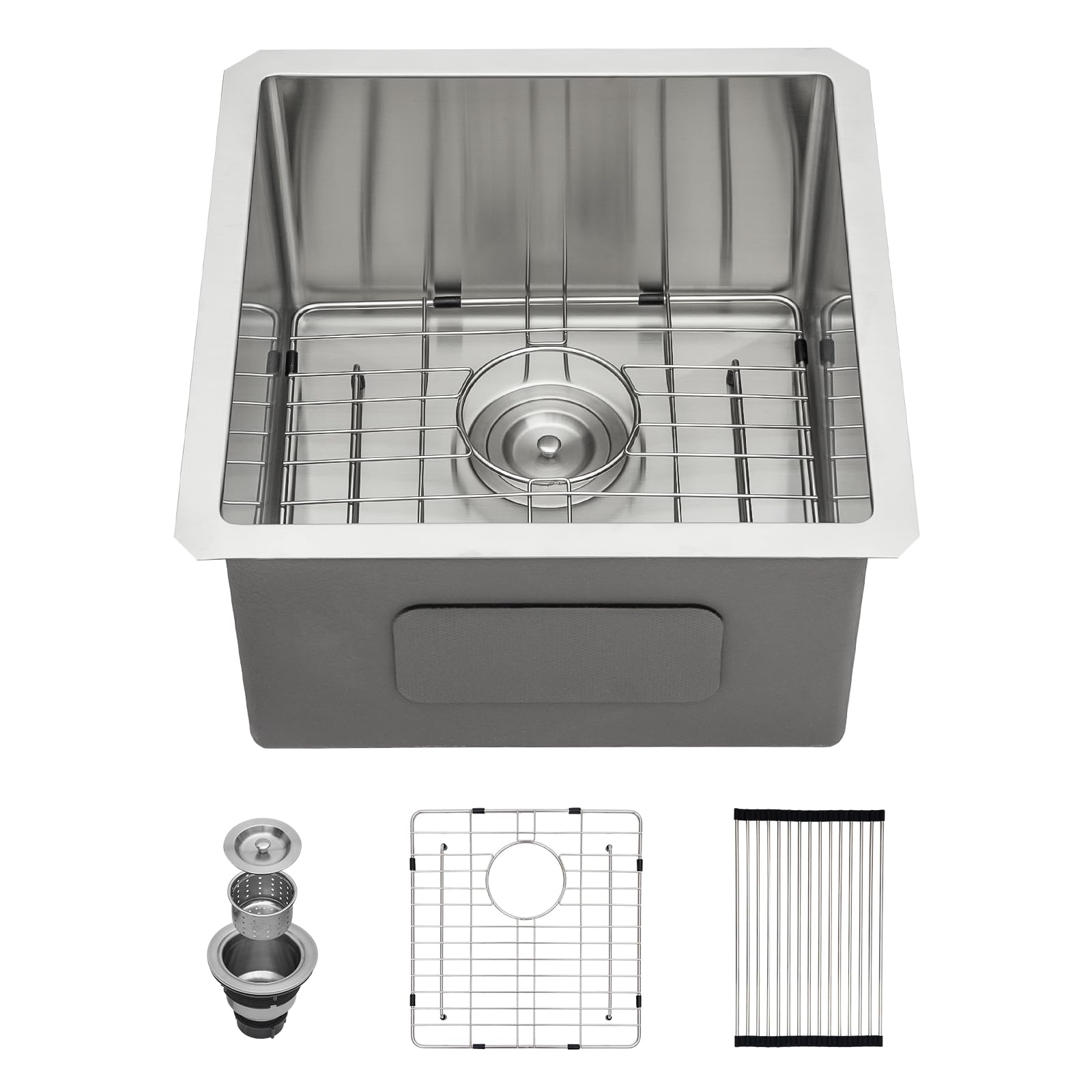 Couoko 17 Inch Undermount Bar Sink 16 Gauge Stainless Steel Wet Bar Prep Sink 9 Inch Deep Single Bowl Handmade RV Small Kitchen Sink 17x19x9 Inch Under Counter Sink