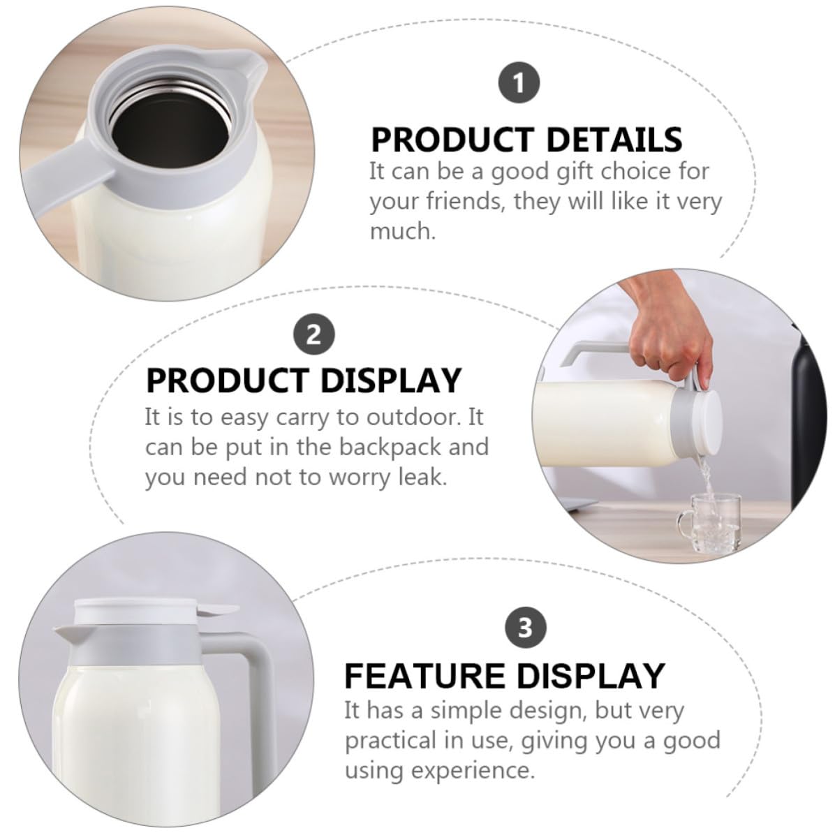 Bottiglia Termica 1500ml in Acciaio Inox Bianco a Vuoto | Capacità Grande, Struttura Doppia Parete, Stile Semplice e Pratico, Facile da Trasportare