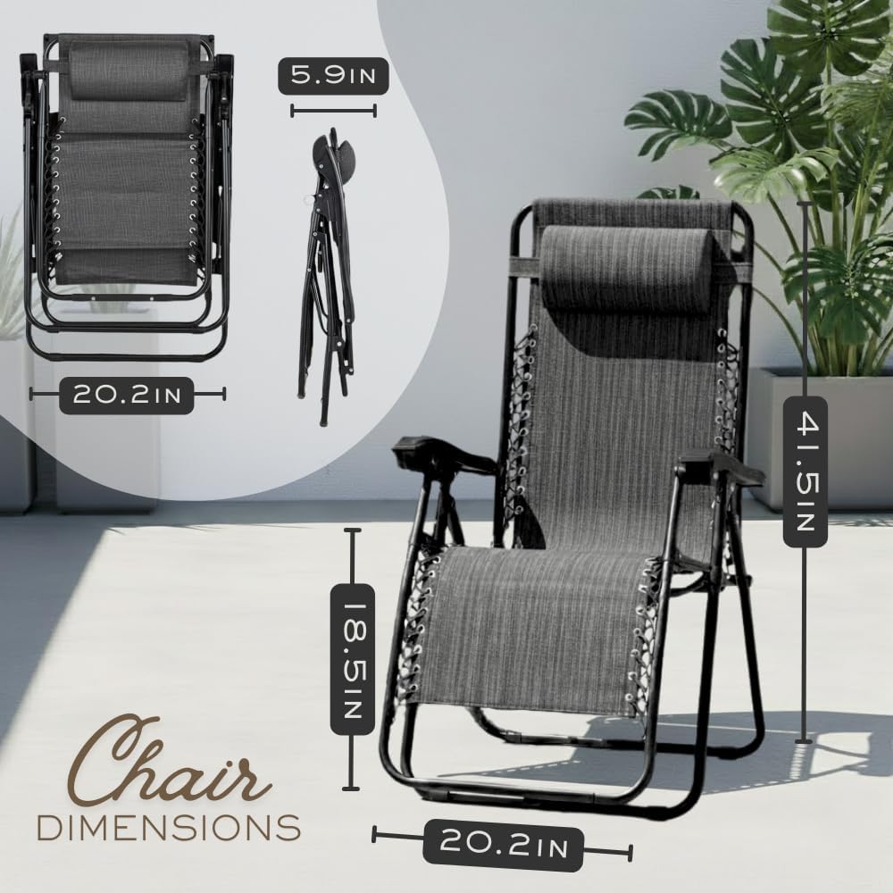 Adjustable Zero Gravity Lounge Chair with Steel Mesh Fabric: Reclining Lawn Chair Featuring Comfort Pillow, Cup Holder Tray, and Customizable Recline Positions