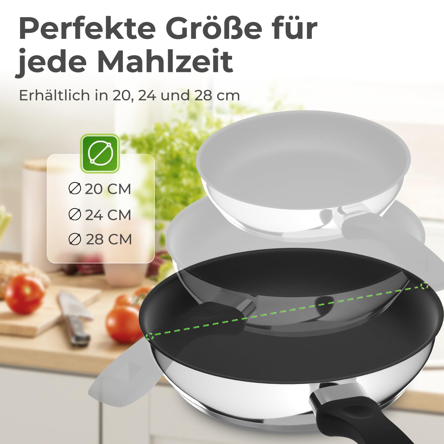 KLAMER padella 28 cm, padella per induzione con rivestimento antiaderente, con bordo alto, rivestimento premium, padella universale professionale di alta qualità