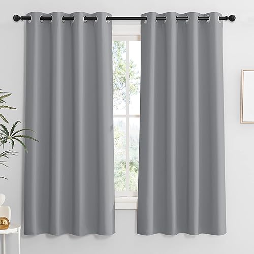 Miniatura 168 de RYB HOME Juego de 2 paneles de cortinas opacas grises de 63 pulgadas de largo, cortinas sólidas resistentes para oscurecer la habitación