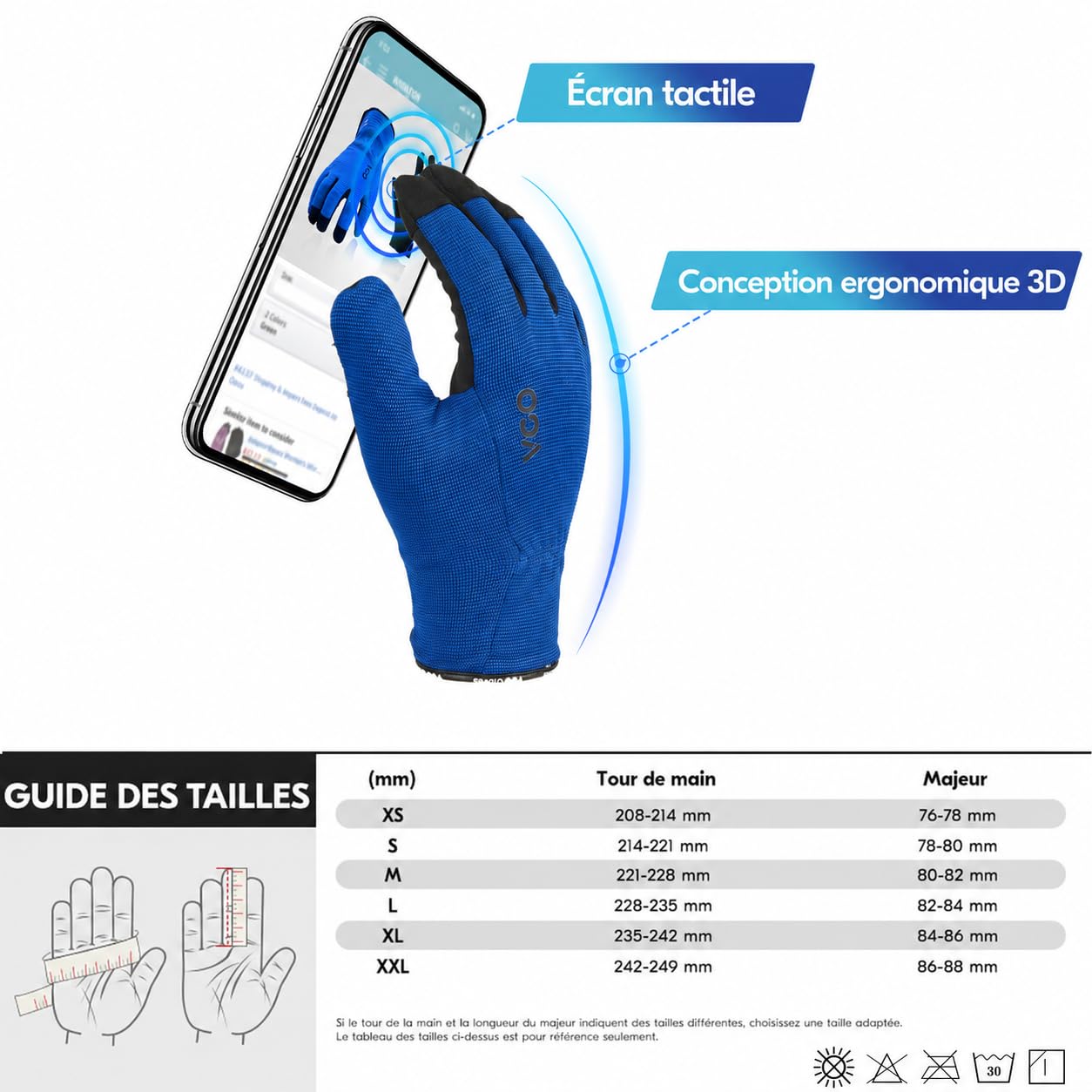 Vgo... 5 paires gants de travail polyvalents,travaux légers(AL8736,M) | Bleu/Gris/Jaune/Rouge/Noir,cuir synthétique,élastique,lavable,dextérité,construction,plantation,Jardinage,désherbage,ferme,