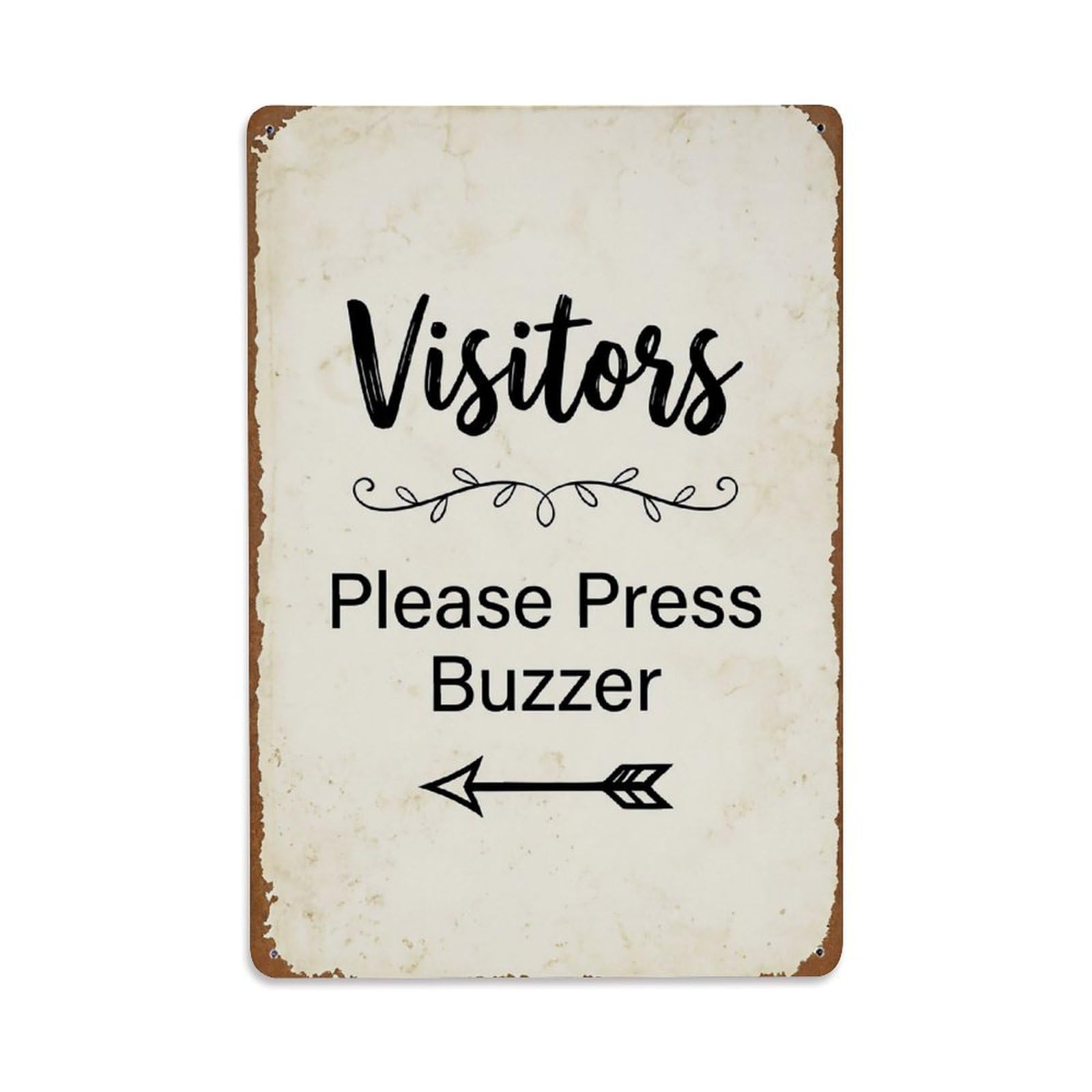 Vintage Visitors Please Press Buzzer Arrow Vine Metal Tin Sign