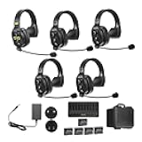 WiTalk-WT5S 5-Person Full-Duplex Wireless Intercom System, 1.9GHz, 1312ft Range, Single-Ear Headsets, Hands-Free, 18Hr Battery, for Film, TV, Stage, Sports, Events, Production Teams