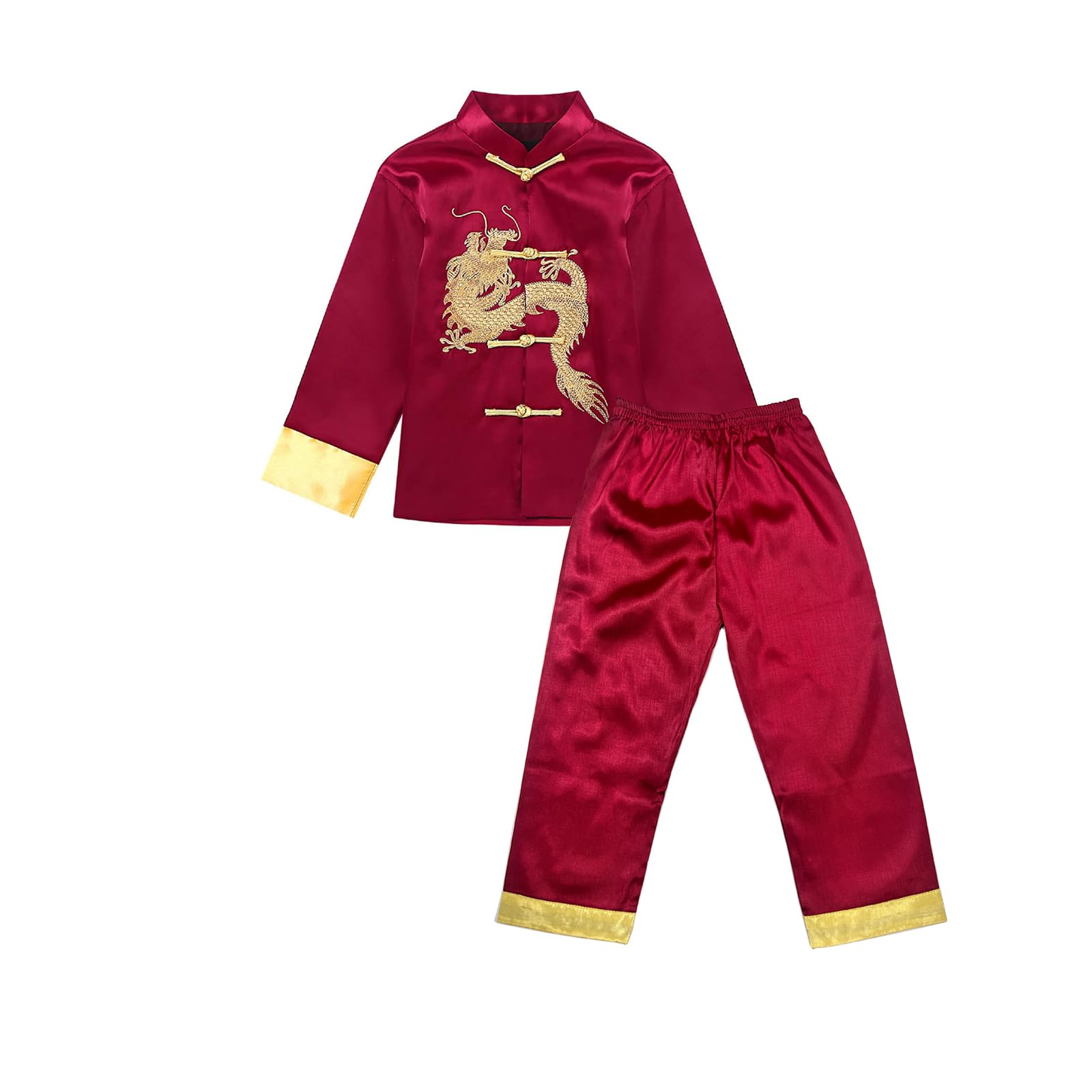Kids Boys Traditional Chinese Kung Fu Outfit Embroidery Dragon Tang Uniform Martial Arts Suits